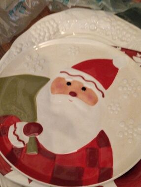 Festive Santa Ceramic Serving Plate - Red and White